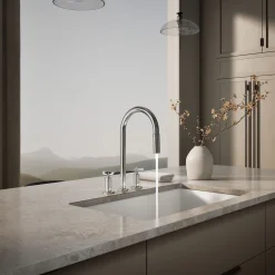 Pull-down kitchen sink faucet with two-function sprayhead