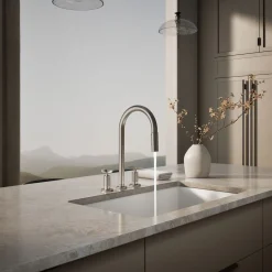 Pull-down kitchen sink faucet with two-function sprayhead