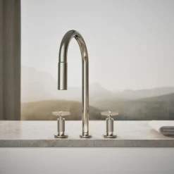 Pull-down kitchen sink faucet with two-function sprayhead
