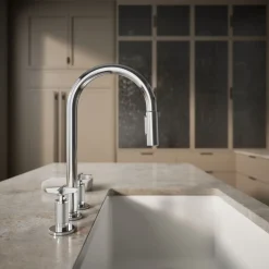 Pull-down kitchen sink faucet with two-function sprayhead