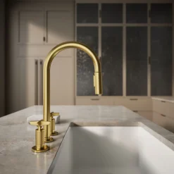 Pull-down kitchen sink faucet with two-function sprayhead