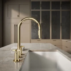 Pull-down kitchen sink faucet with two-function sprayhead