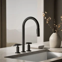 Pull-down kitchen sink faucet with two-function sprayhead