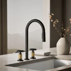 Pull-down kitchen sink faucet with two-function sprayhead