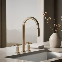 Pull-down kitchen sink faucet with two-function sprayhead