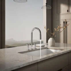 Pull-down kitchen sink faucet with two-function sprayhead