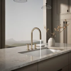 Pull-down kitchen sink faucet with two-function sprayhead
