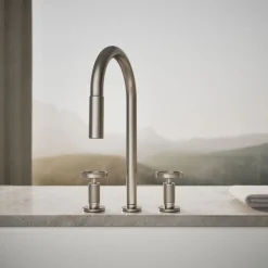 Pull-down kitchen sink faucet with two-function sprayhead