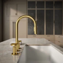 Pull-down kitchen sink faucet with two-function sprayhead