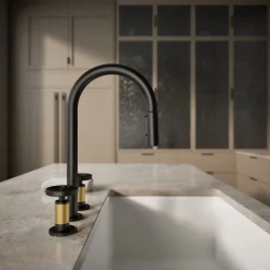 Pull-down kitchen sink faucet with two-function sprayhead