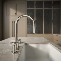 Pull-down kitchen sink faucet with two-function sprayhead