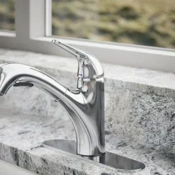 Pull-out kitchen sink faucet with two-function sprayhead