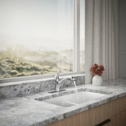 Pull-out kitchen sink faucet with two-function sprayhead