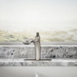 Pull-out kitchen sink faucet with two-function sprayhead