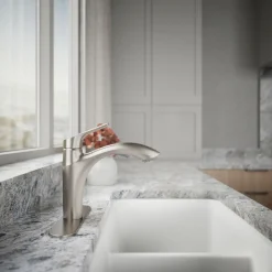 Pull-out kitchen sink faucet with two-function sprayhead