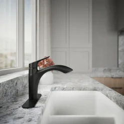 Pull-out kitchen sink faucet with two-function sprayhead