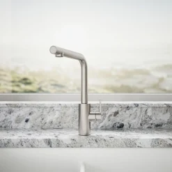 Pull-out kitchen sink faucet with two-function sprayhead