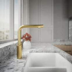 Pull-out kitchen sink faucet with two-function sprayhead