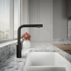 Pull-out kitchen sink faucet with two-function sprayhead