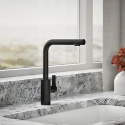 Pull-out kitchen sink faucet with two-function sprayhead