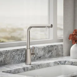 Pull-out kitchen sink faucet with two-function sprayhead