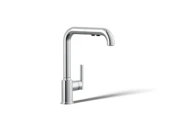 Pull-out kitchen sink faucet with three-function sprayhead