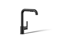 Pull-out kitchen sink faucet with three-function sprayhead