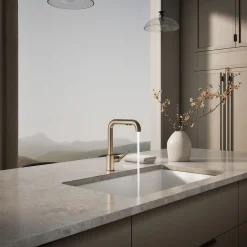 Pull-out kitchen sink faucet with three-function sprayhead