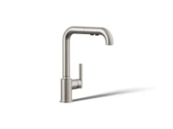 Pull-out kitchen sink faucet with three-function sprayhead
