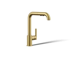 Pull-out kitchen sink faucet with three-function sprayhead