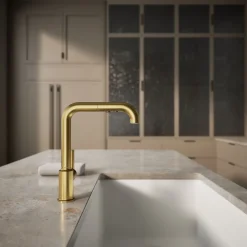 Pull-out kitchen sink faucet with three-function sprayhead