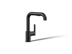 Pull-out kitchen sink faucet with three-function sprayhead