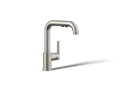 Pull-out kitchen sink faucet with three-function sprayhead