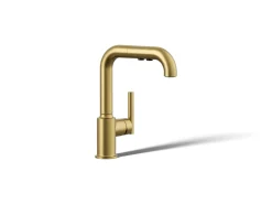 Pull-out kitchen sink faucet with three-function sprayhead