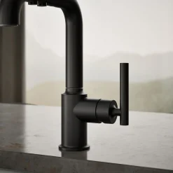 Pull-out kitchen sink faucet with three-function sprayhead