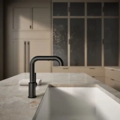 Pull-out kitchen sink faucet with three-function sprayhead