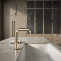 Pull-out kitchen sink faucet with three-function sprayhead