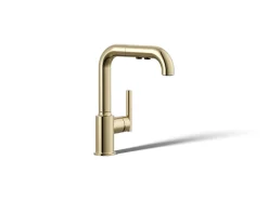 Pull-out kitchen sink faucet with three-function sprayhead