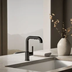 Pull-out kitchen sink faucet with three-function sprayhead