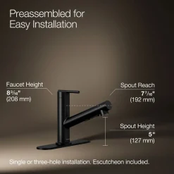Pull-out kitchen sink faucet with three-function sprayhead
