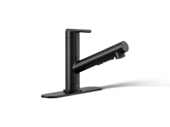 Pull-out kitchen sink faucet with three-function sprayhead