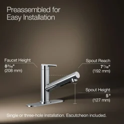 Pull-out kitchen sink faucet with three-function sprayhead