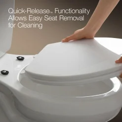 Quick-Release™ elongated toilet seat with antimicrobial agent