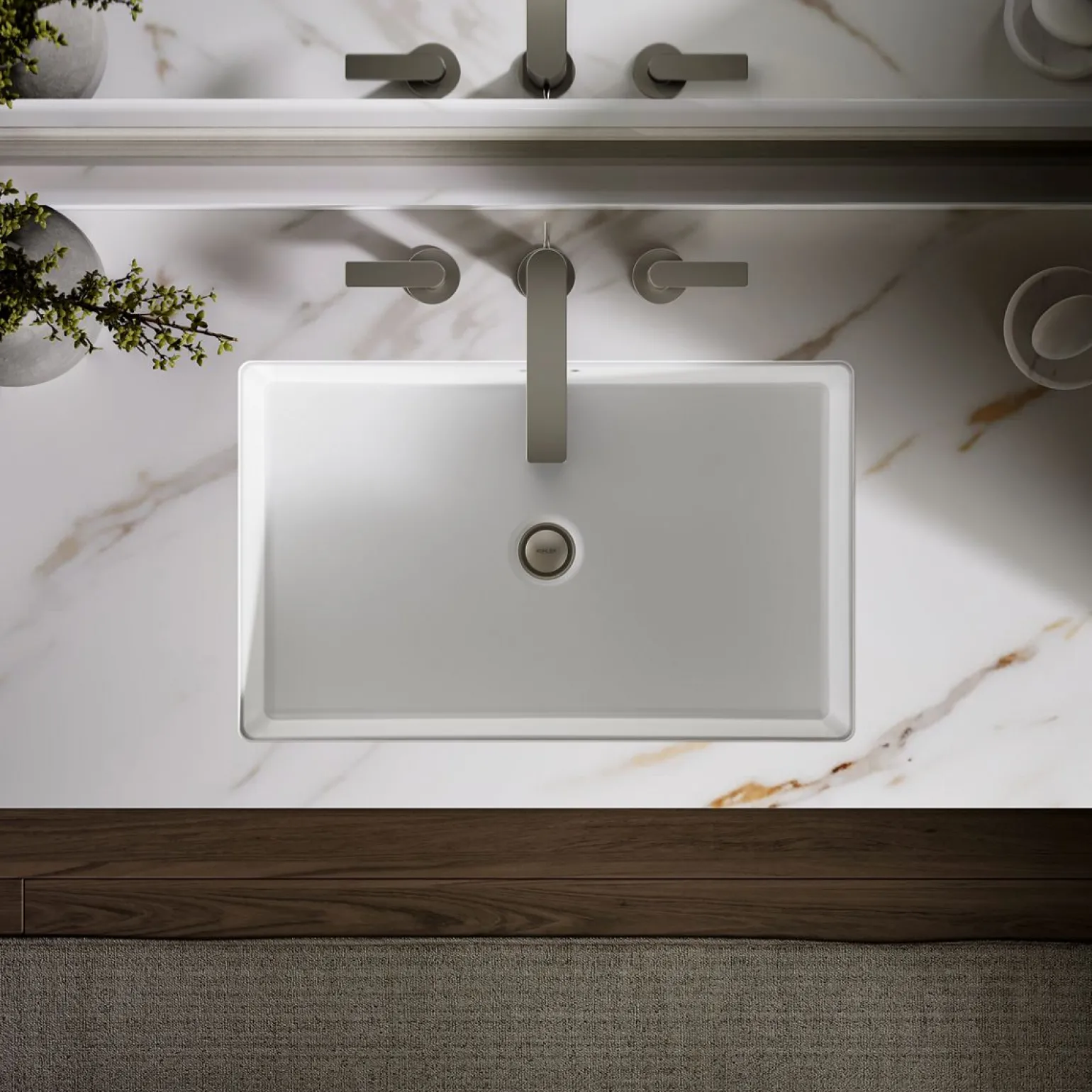 24" rectangular undermount bathroom sink with glazed underside