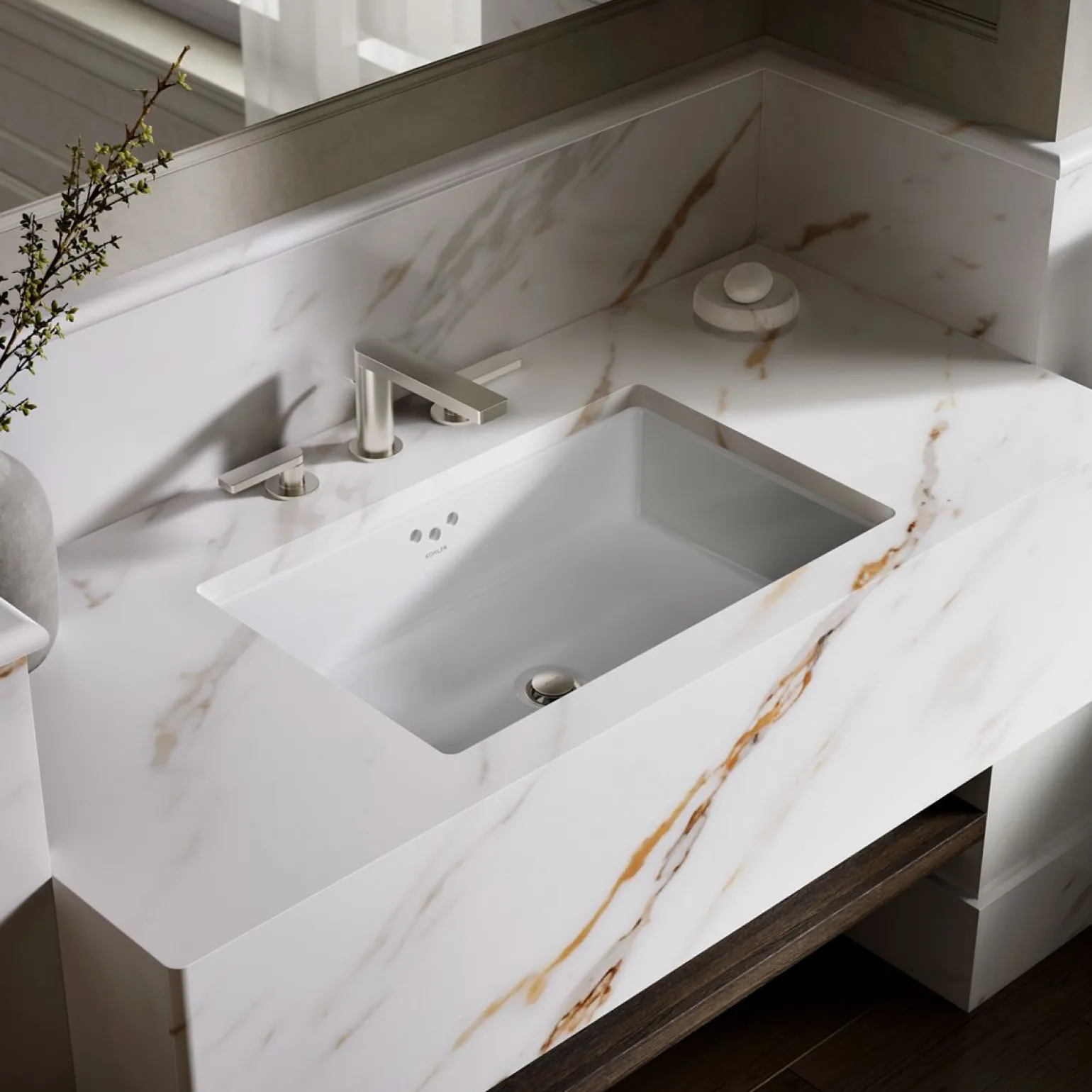 24" rectangular undermount bathroom sink with glazed underside