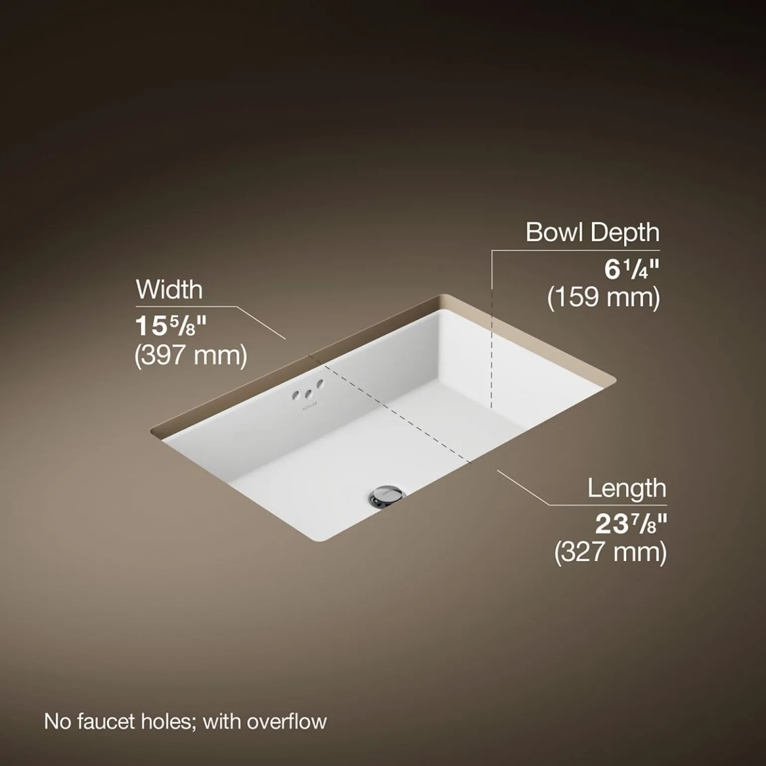24" rectangular undermount bathroom sink with glazed underside