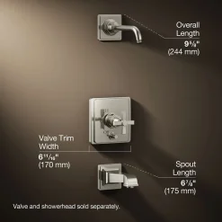 Rite-Temp® bath and shower trim kit with push-button diverter and cross handle, without showerhead