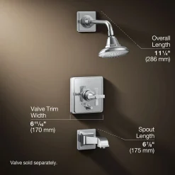 Rite-Temp® bath and shower trim kit with push-button diverter and cross handle, 2.5 gpm