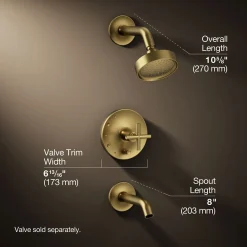 Rite-Temp® bath and shower trim kit with push-button diverter and cross handle, 2.5 gpm