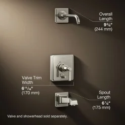 Rite-Temp® bath and shower trim kit with push-button diverter and lever handle, without showerhead
